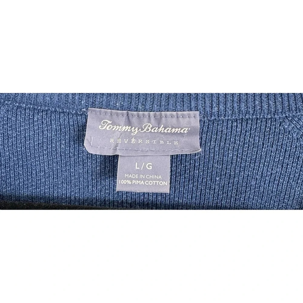 TOMMY BAHAMA Men Reversible‎ Pullover Sweater V Neck Pima Cotton Sz L Blue 81-22